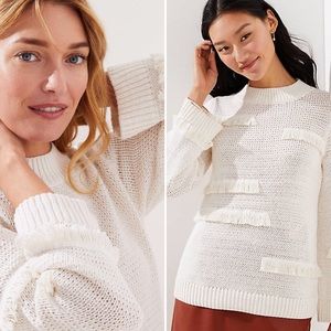 NWT Cream Fringe Knit Sweater Sz Small by Loft